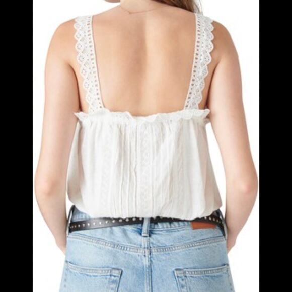 Lucky Brand Women's Mixed Media Pleated Bubble Tank Top White Size Small - Picture 2 of 13